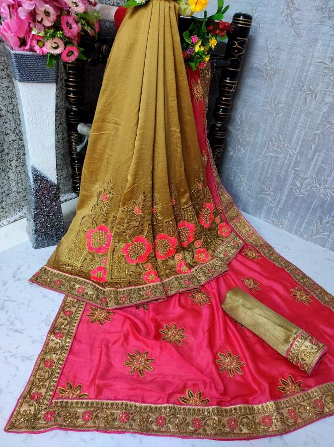 Raja Rani Designer Vichitra Silk Saree with Bangalori Silk Bouse and  Embroidery Lace Border Work Saree Collections